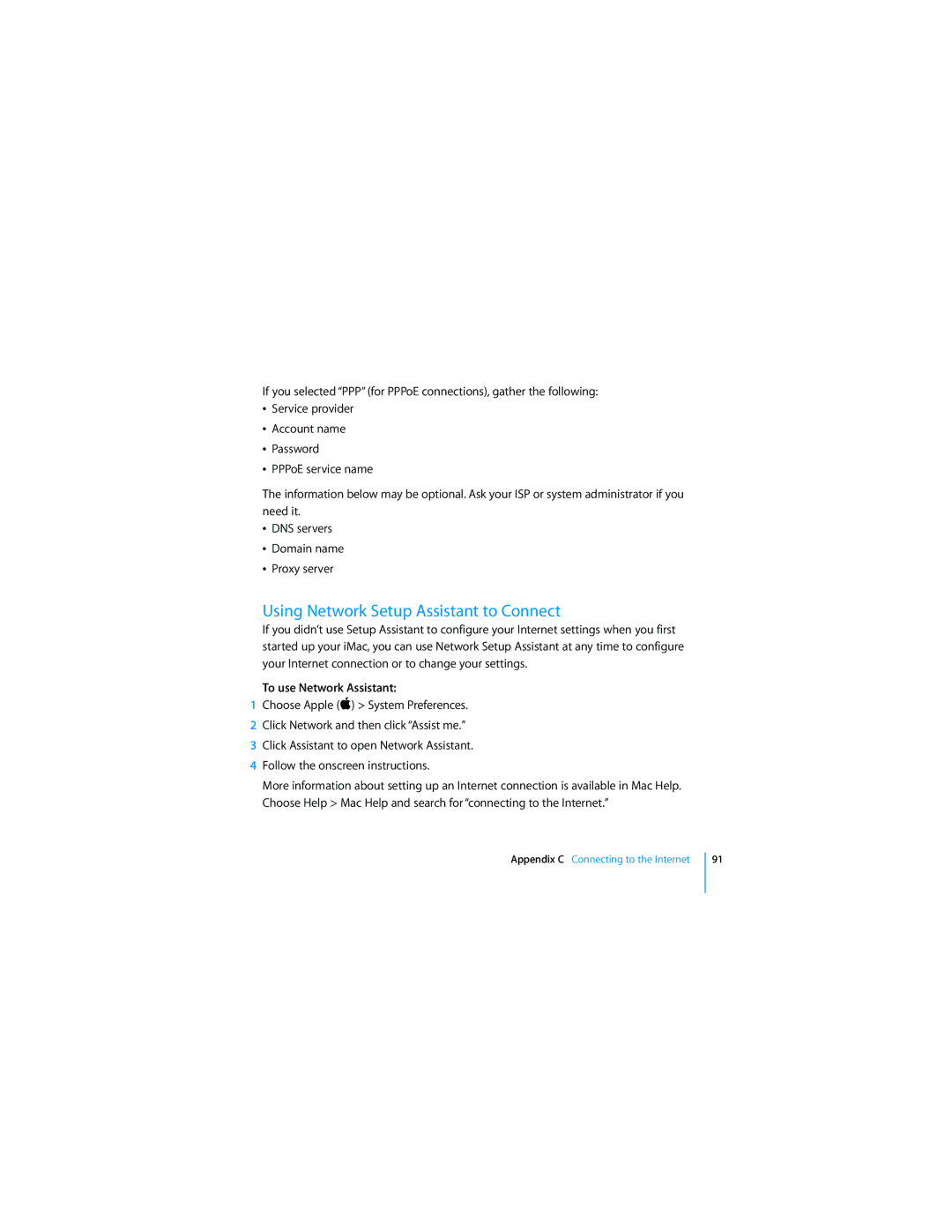 Apple MC413LL/A manual Using Network Setup Assistant to Connect, To use Network Assistant 