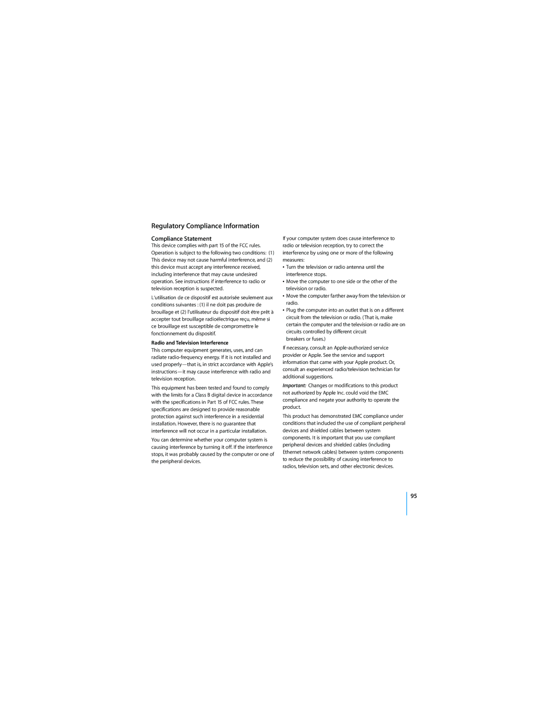 Apple MC413LL/A manual Regulatory Compliance Information, Compliance Statement 