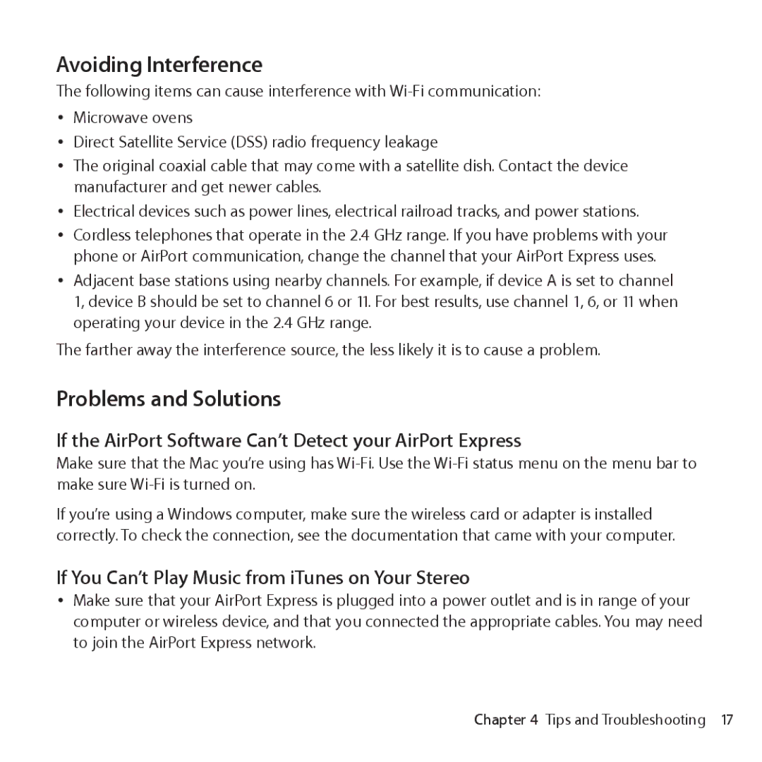 Apple MB321LL/A Avoiding Interference, Problems and Solutions, If the AirPort Software Can’t Detect your AirPort Express 