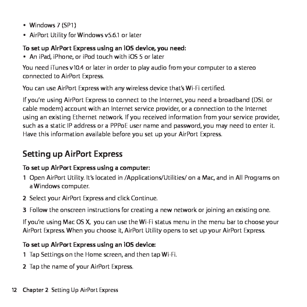 Apple MC414LL/A, MB321LL/A setup guide Setting up AirPort Express, To set up AirPort Express using an iOS device, you need 