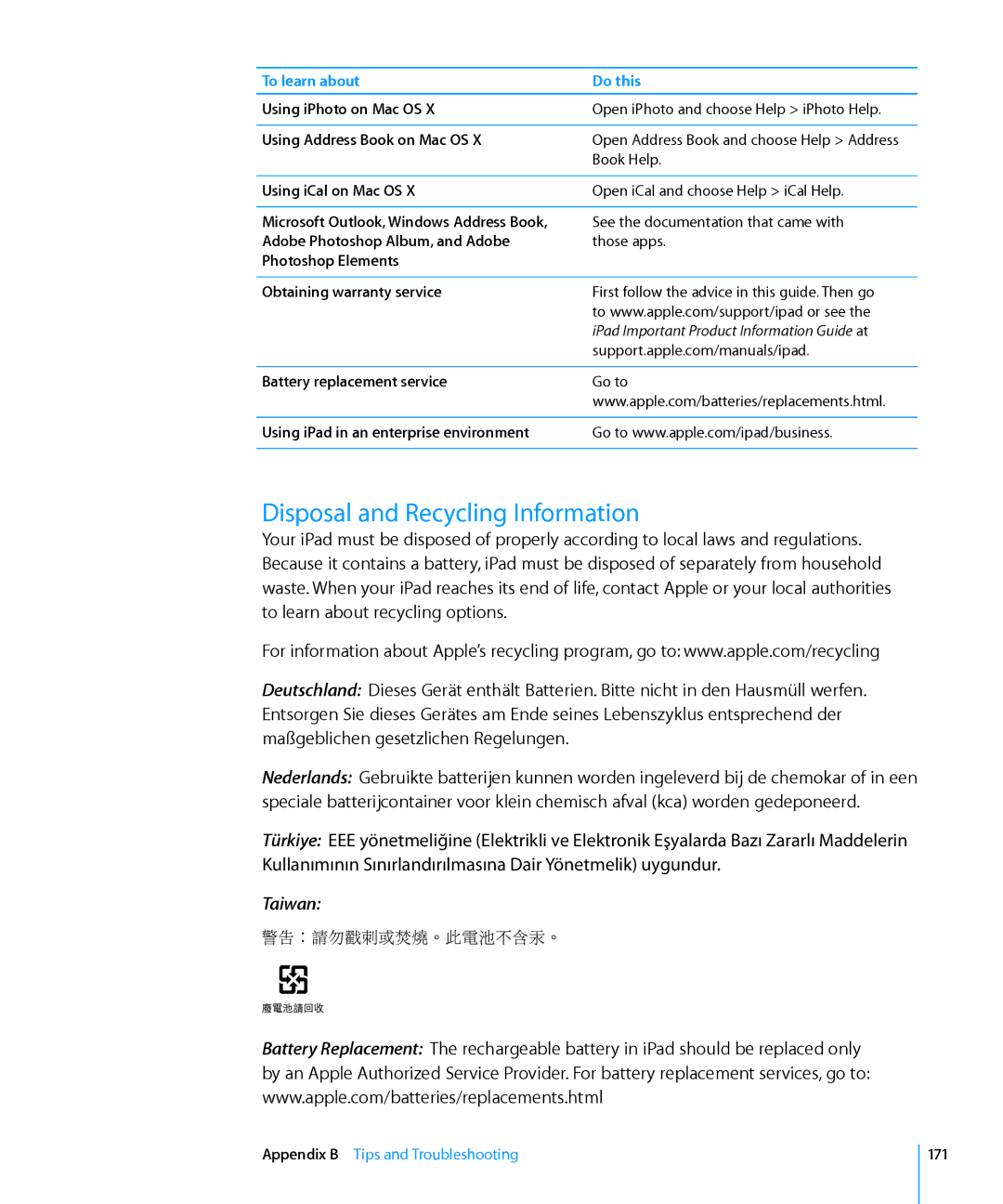 Apple MC497LL/A manual Disposal and Recycling Information 