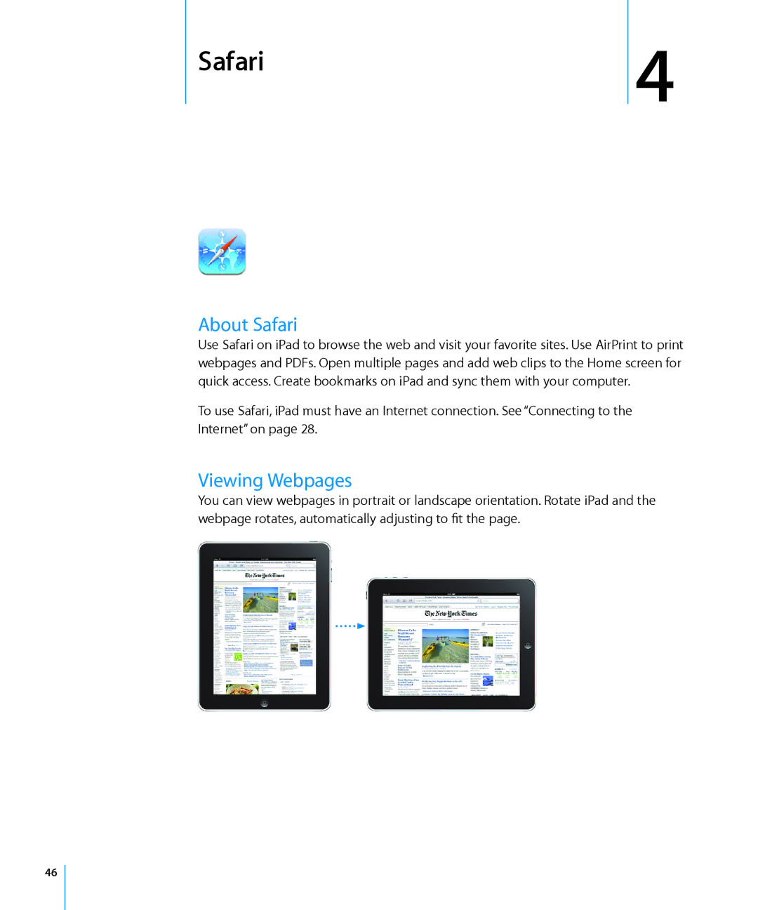 Apple MC497LL/A manual About Safari, Viewing Webpages 