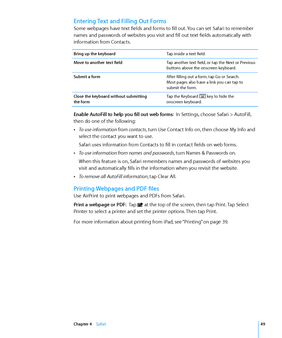 Apple MC497LL/A manual Entering Text and Filling Out Forms 