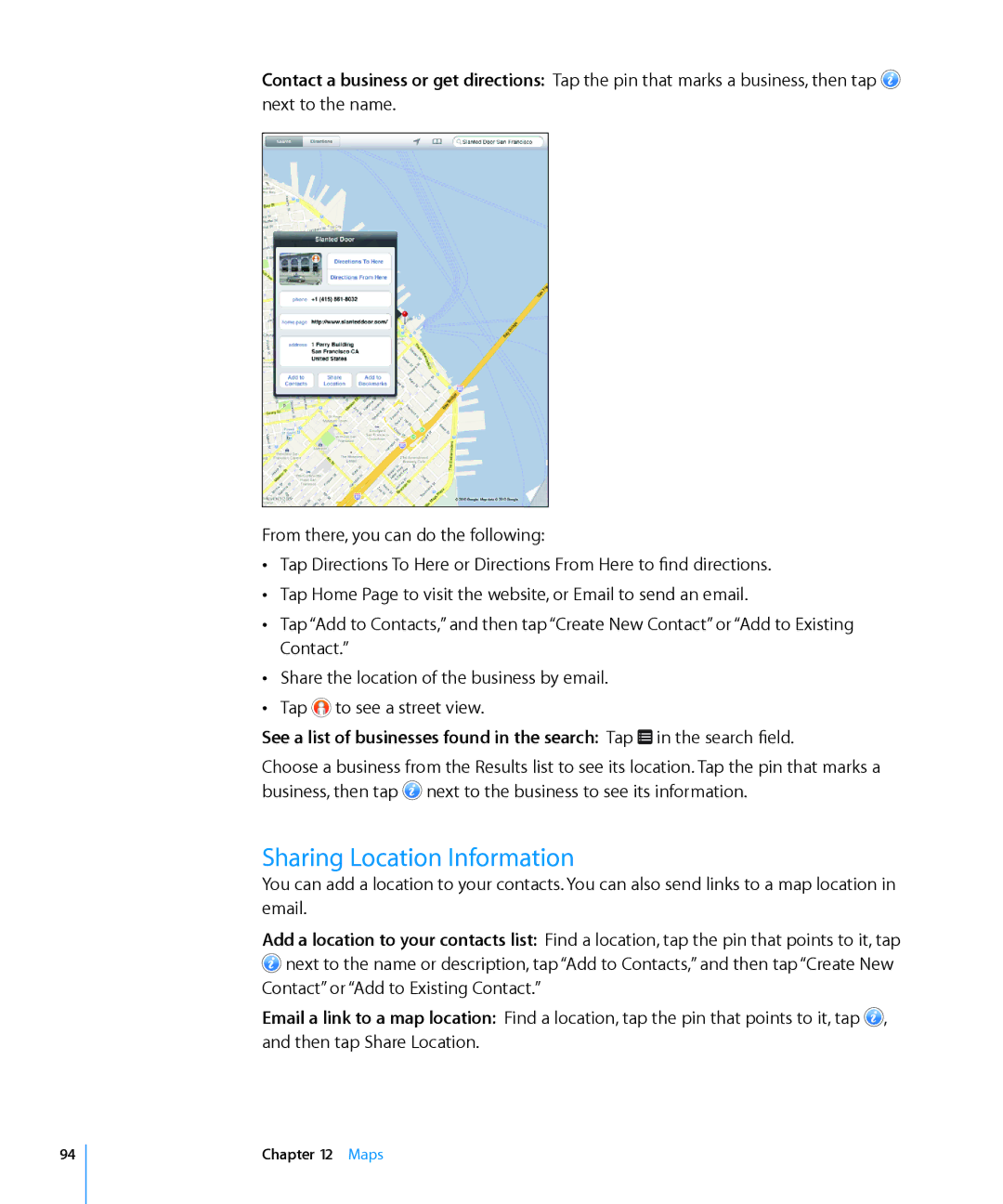 Apple MC497LL/A manual Sharing Location Information, From there, you can do the following 