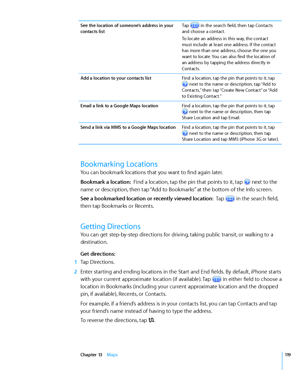 Apple MB716LL/A, MC555LL/A, MB048LL/A, MB496SL/A, MB046LL/A, A1324 Bookmarking Locations, Getting Directions, Get directions 