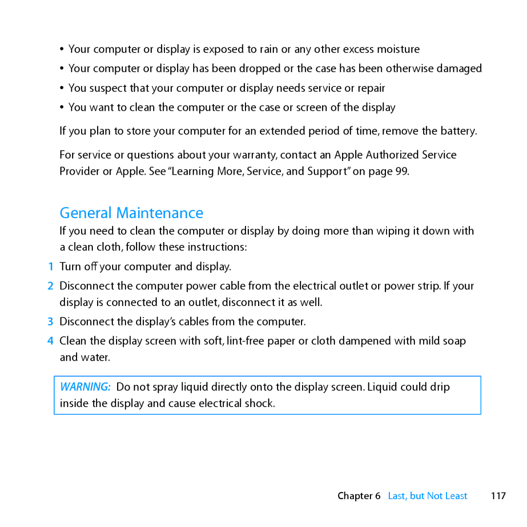 Apple MD772LL/A, MC561LL/A, MD770LL/A, MC560LL/A manual General Maintenance, 117 