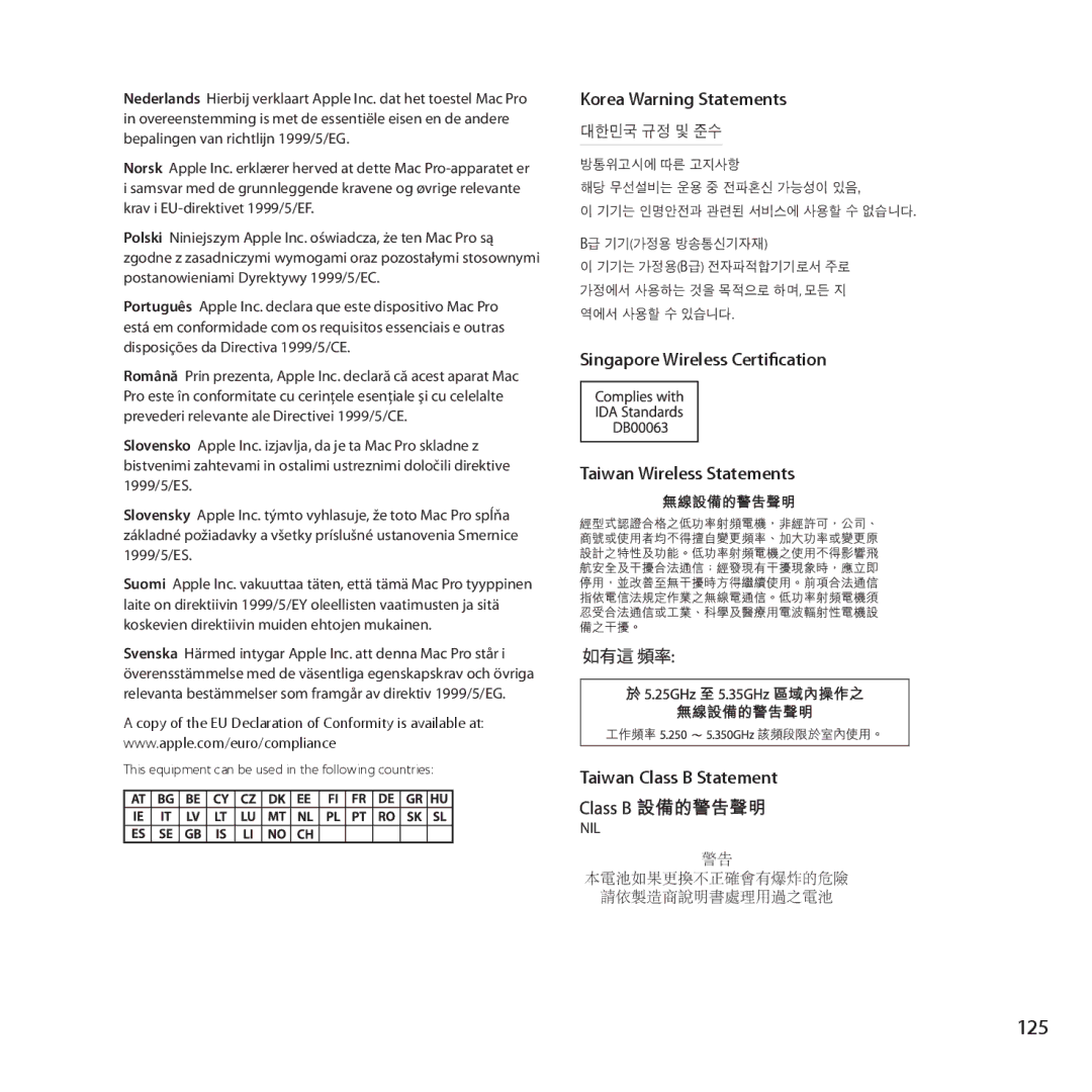 Apple MD772LL/A, MC561LL/A, MD770LL/A, MC560LL/A manual 125 