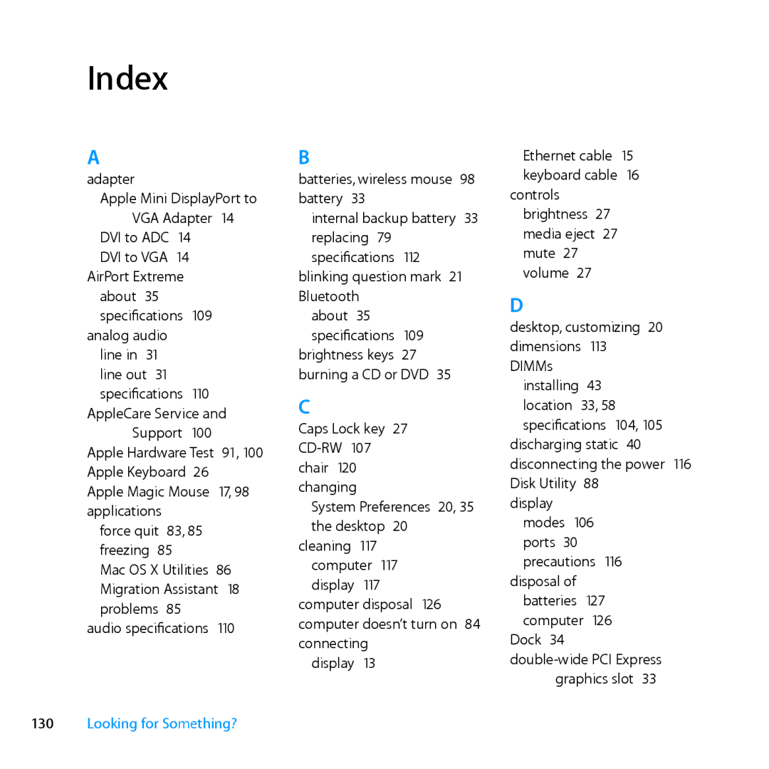 Apple MD770LL/A, MC561LL/A, MD772LL/A, MC560LL/A manual Index 