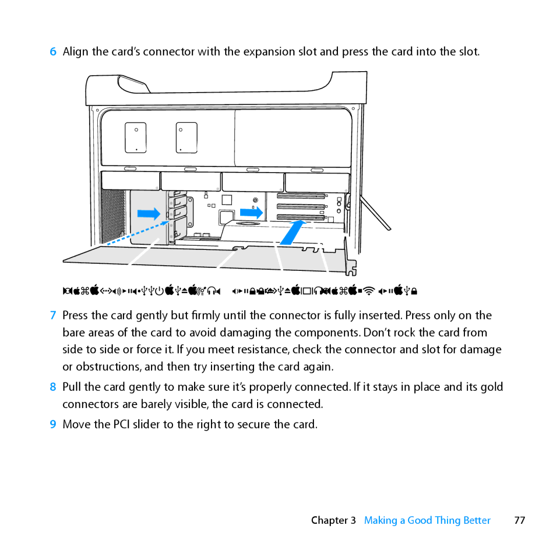 Apple MD772LL/A, MC561LL/A, MD770LL/A, MC560LL/A manual PCI slider Hook on card Retention bar 