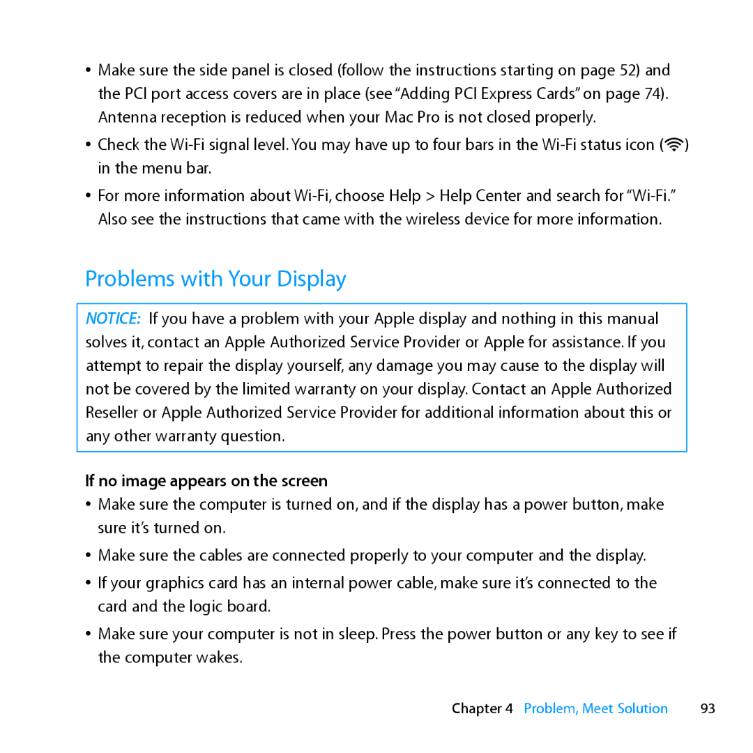 Apple MD772LL/A, MC561LL/A, MD770LL/A, MC560LL/A manual Problems with Your Display, If no image appears on the screen 