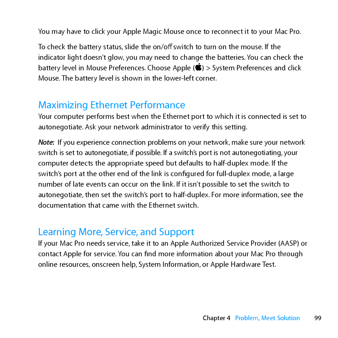 Apple MC560LL/A, MC561LL/A, MD772LL/A, MD770LL/A manual Maximizing Ethernet Performance, Learning More, Service, and Support 