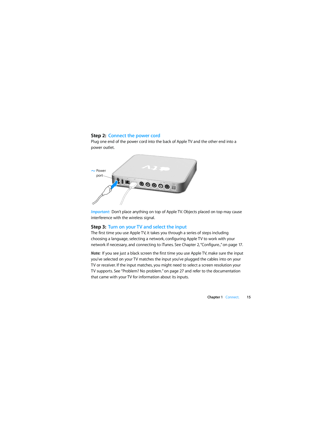 Apple MC572LL/A manual Connect the power cord, Turn on your TV and select the input 