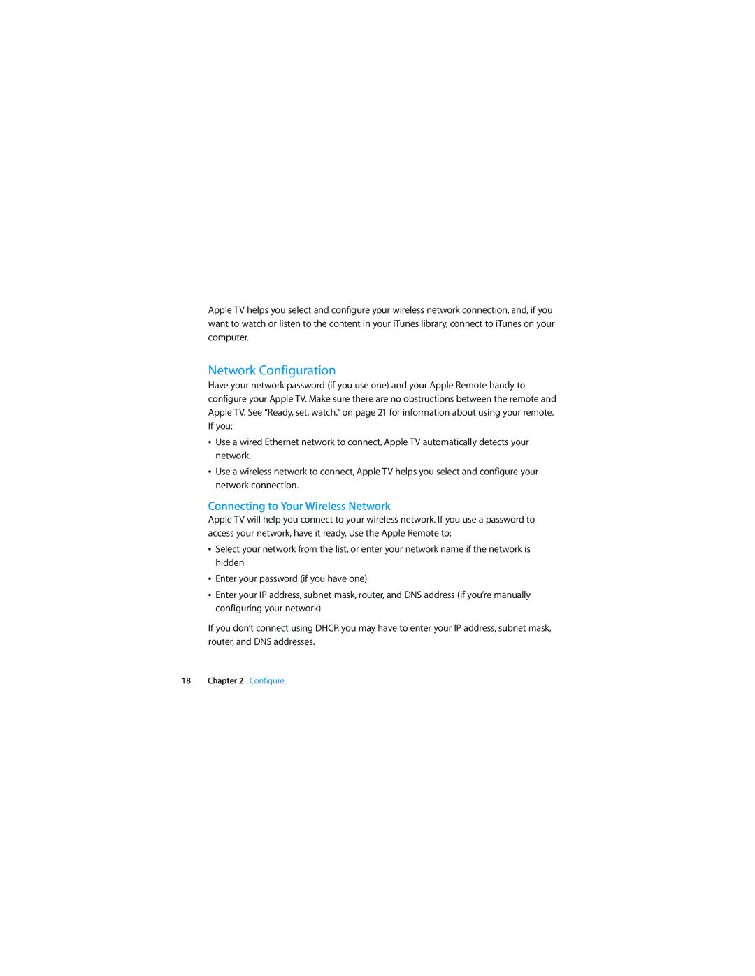 Apple MC572LL/A manual Network Configuration, Connecting to Your Wireless Network 