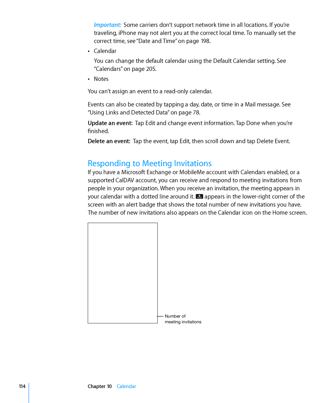 Apple MD146LL/A, MC603LL/A, MC610LL/A, MC678LL/A, MC604LL/A, MC537LL/A, MC606LL/A Responding to Meeting Invitations, Calendar 