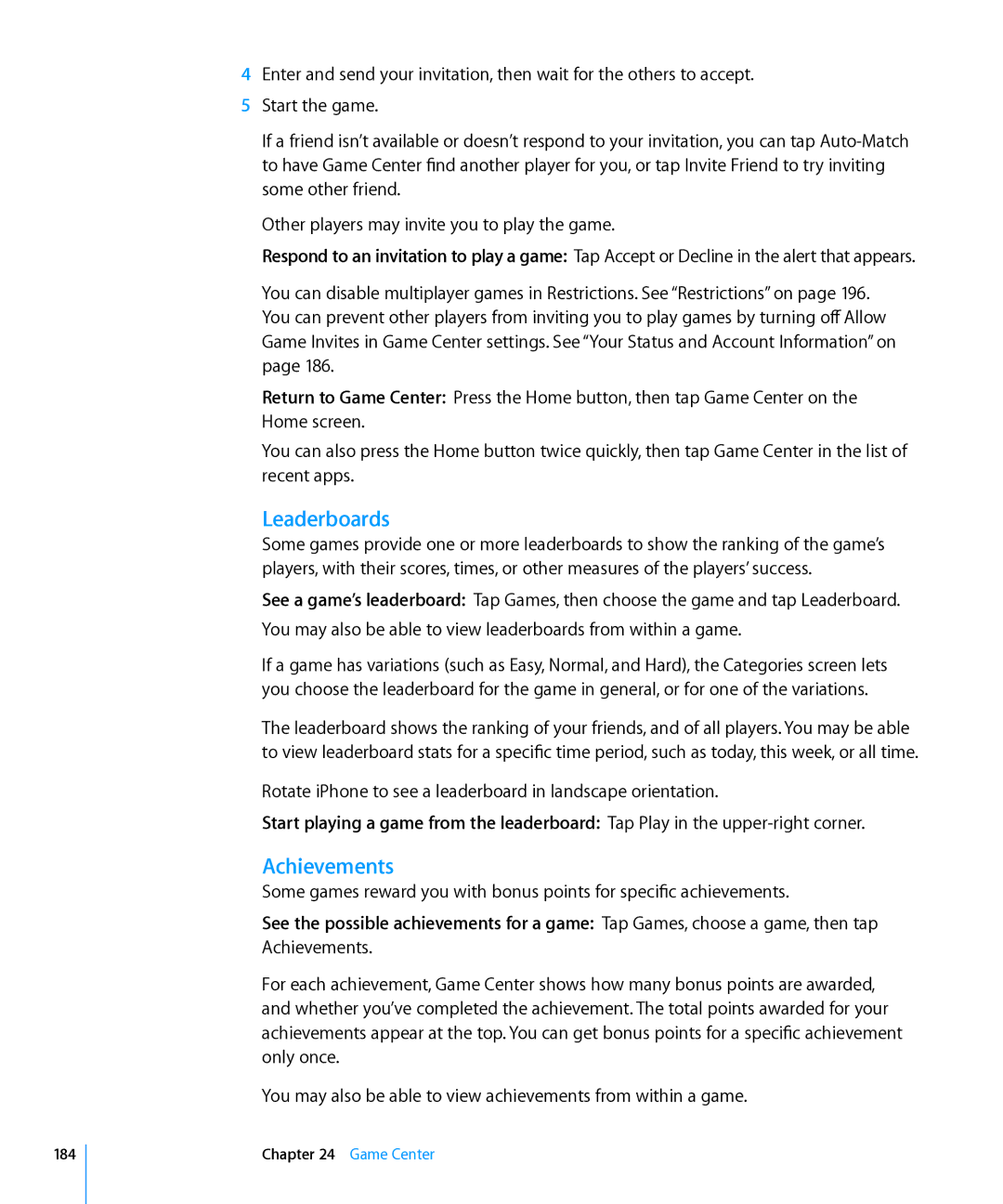 Apple MC537LL/A manual Leaderboards, Achievements, Rotate iPhone to see a leaderboard in landscape orientation, Game Center 