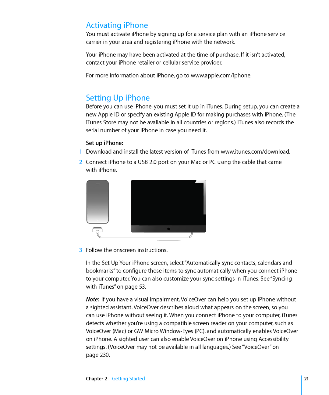 Apple MC610LL/A, MC603LL/A, MC678LL/A, MC604LL/A, MC537LL/A, MC606LL/A Activating iPhone, Setting Up iPhone, Set up iPhone 