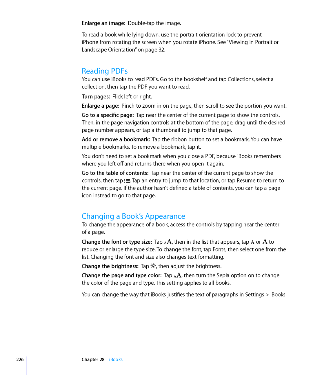 Apple MC679LL/A, MC603LL/A, MC610LL/A, MC678LL/A, MC604LL/A, MC537LL/A, MC606LL/A, MC603C/A Changing a Book’s Appearance, IBooks 