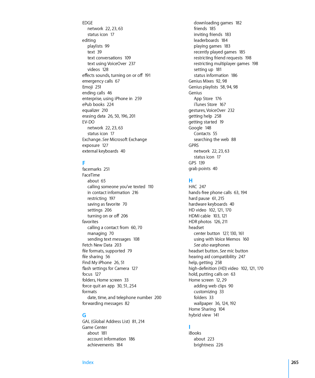 Apple MC606LL/A, MC603LL/A, MC610LL/A, MC678LL/A, MC604LL/A, MC537LL/A, MC679LL/A, MC603C/A, MC605LL/A, MC318LL/A manual Edge, 265 