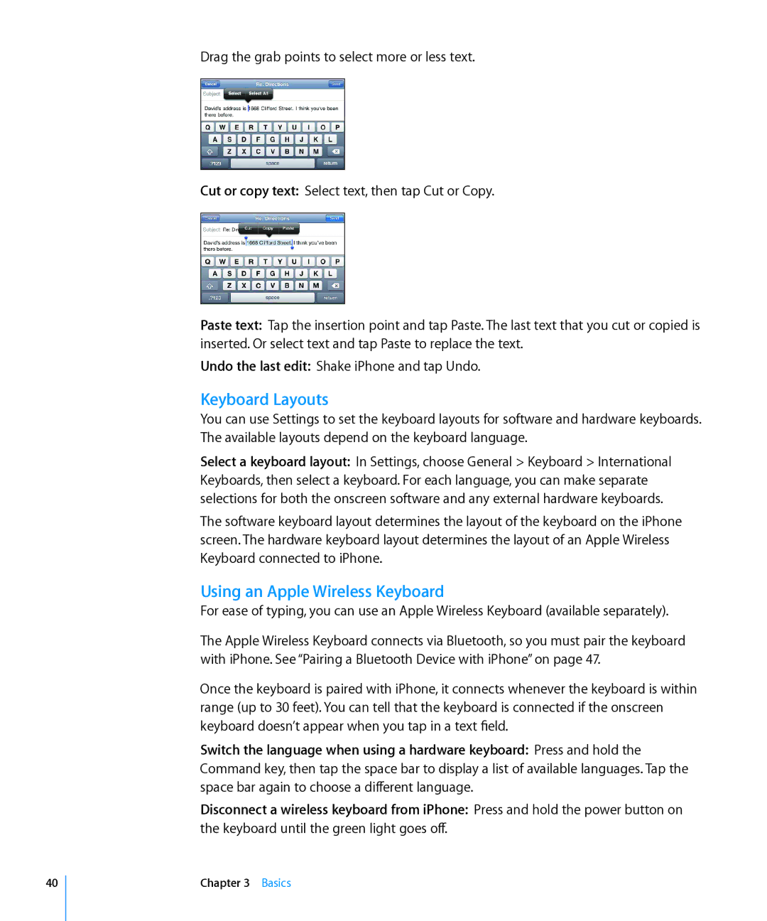 Apple MC603LL/A, MC610LL/A, MC678LL/A, MC604LL/A, MC537LL/A, MC606LL/A manual Keyboard Layouts, Using an Apple Wireless Keyboard 