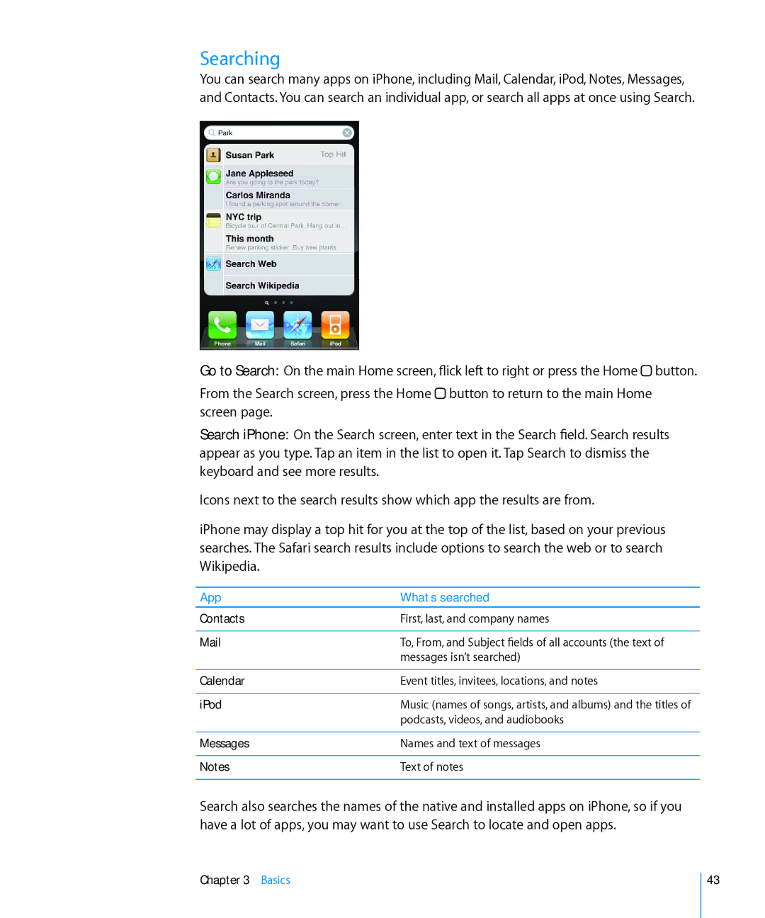 Apple MC604LL/A, MC603LL/A, MC610LL/A, MC678LL/A, MC537LL/A, MC606LL/A, MC679LL/A, MC603C/A manual Searching, App What’s searched 