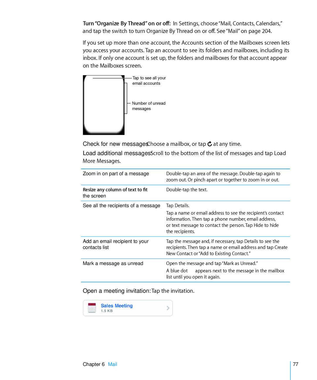 Apple MD128LL/A, MC603LL/A, MC610LL/A, MC678LL/A, MC604LL/A, MC537LL/A, MC606LL/A Open a meeting invitation Tap the invitation 