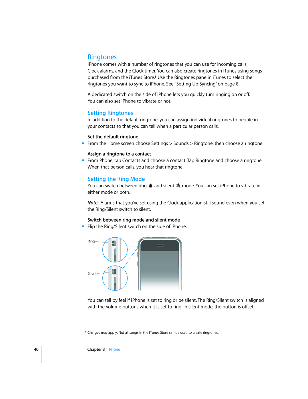 Apple A1349, MC676LL/A, A1442, A1332, A1428, A1429, A1431, A1325, A1387 manual Setting Ringtones, Setting the Ring Mode 