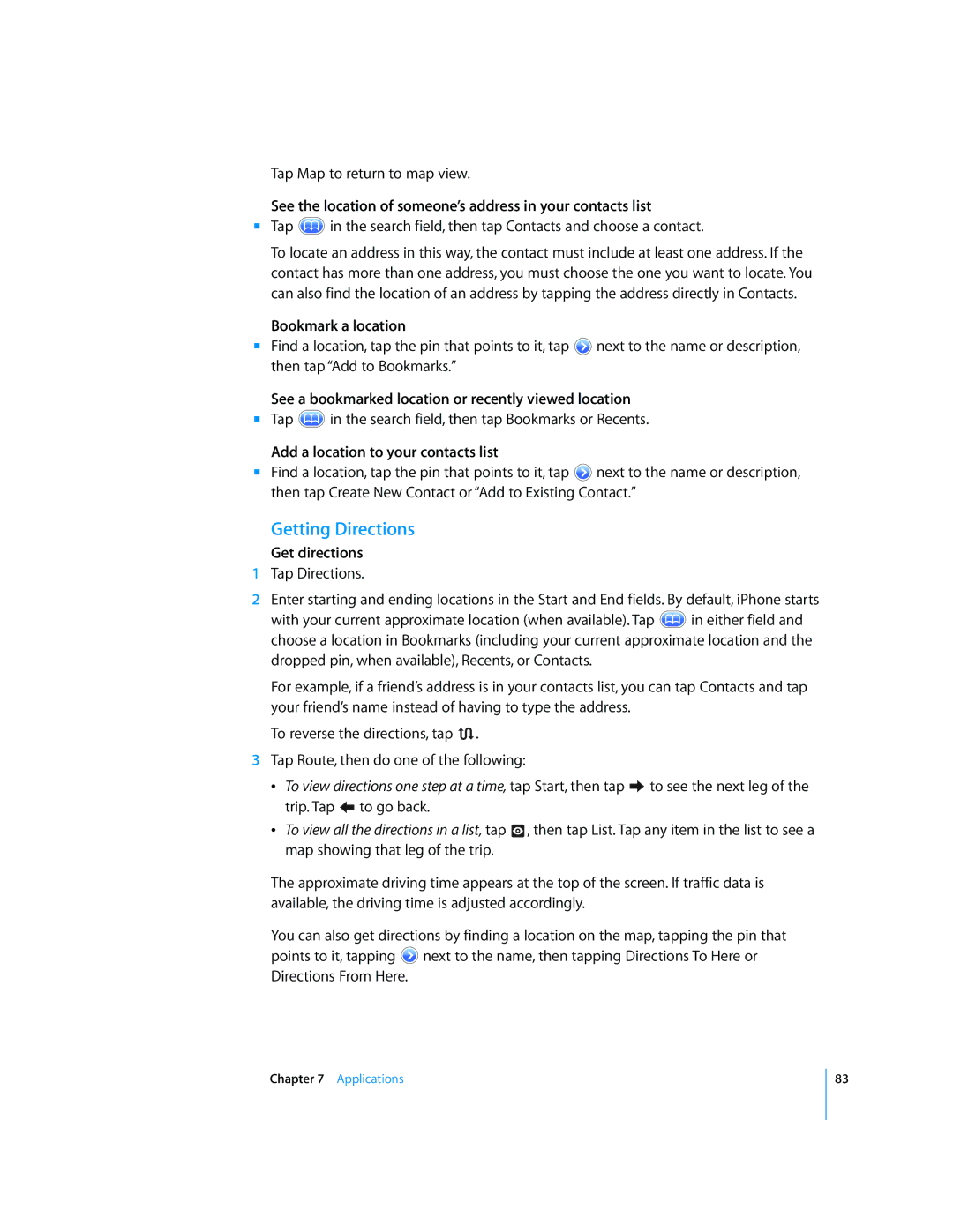 Apple A1332, MC676LL/A, A1442, A1428, A1349, A1429, A1431, A1325, A1387 manual Getting Directions 