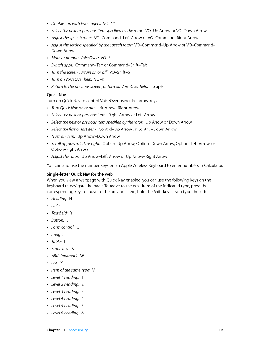 Apple MD724LL/A, MC903LL/A, ME643LL/A manual Single-letter Quick Nav for the web 