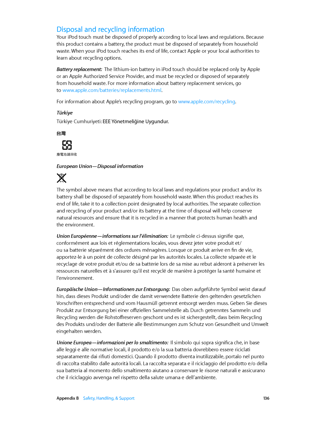 Apple ME643LL/A, MC903LL/A, MD724LL/A manual Disposal and recycling information, European Union-Disposal information 