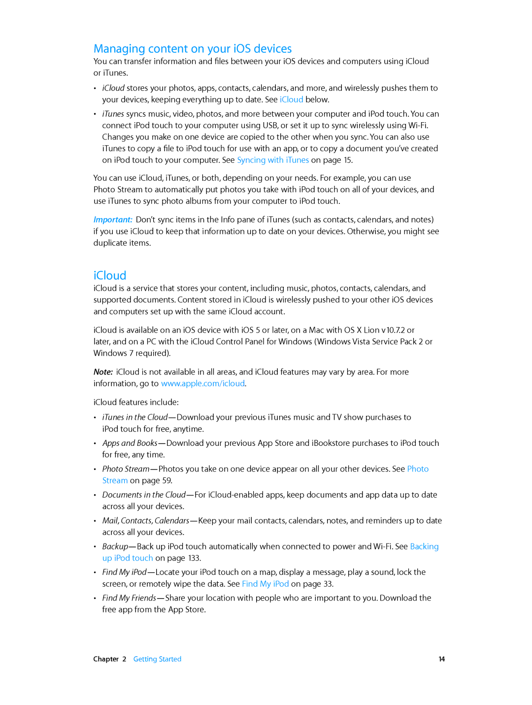 Apple MD724LL/A, MC903LL/A, ME643LL/A manual Managing content on your iOS devices, ICloud 