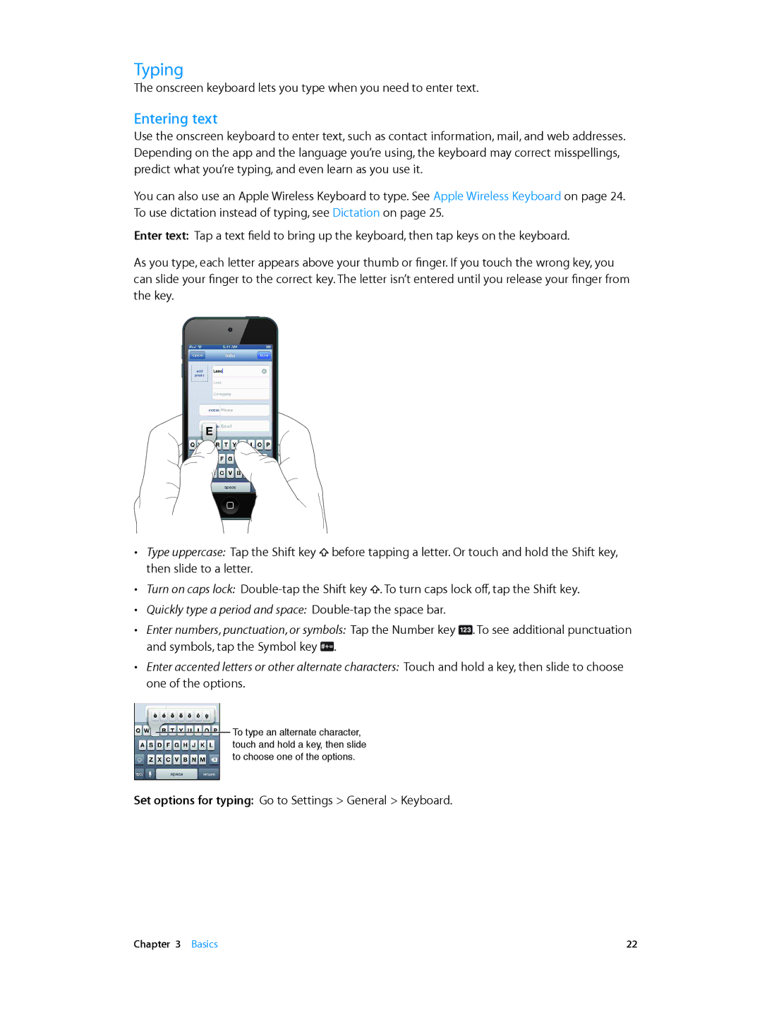 Apple ME643LL/A, MC903LL/A, MD724LL/A manual Typing, Entering text 