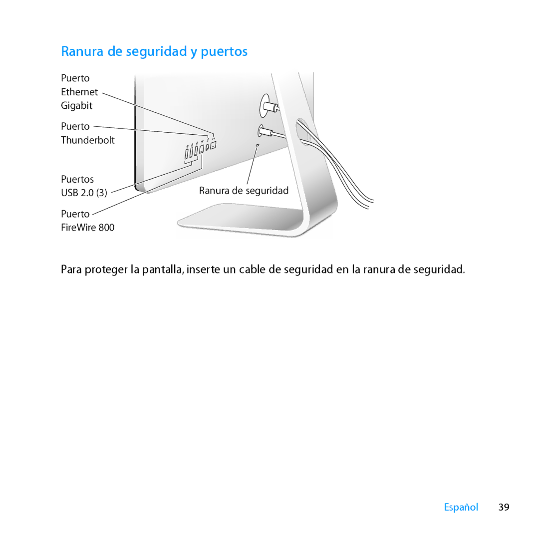 Apple MC914LL/A, MC914LL/B manual Ranura de seguridad y puertos 