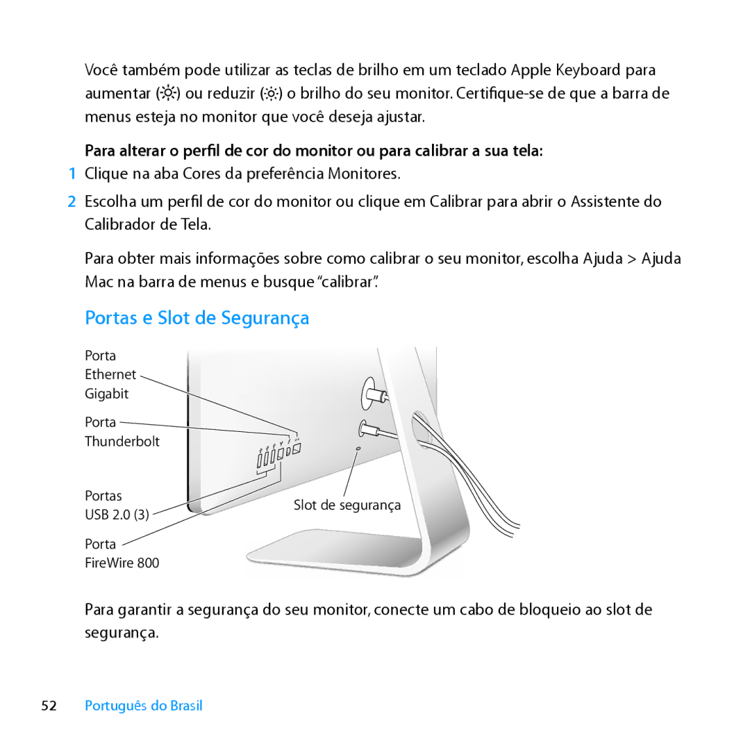 Apple MC914LL/B, MC914LL/A manual Portas e Slot de Segurança 