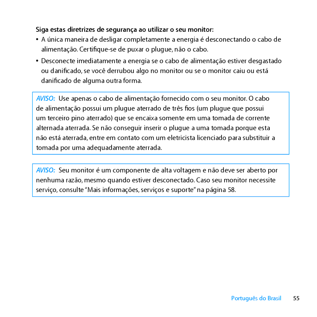 Apple MC914LL/A, MC914LL/B manual Siga estas diretrizes de segurança ao utilizar o seu monitor 