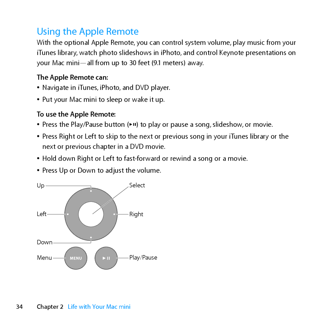 Apple MC936LL/A manual Using the Apple Remote, Apple Remote can, To use the Apple Remote 