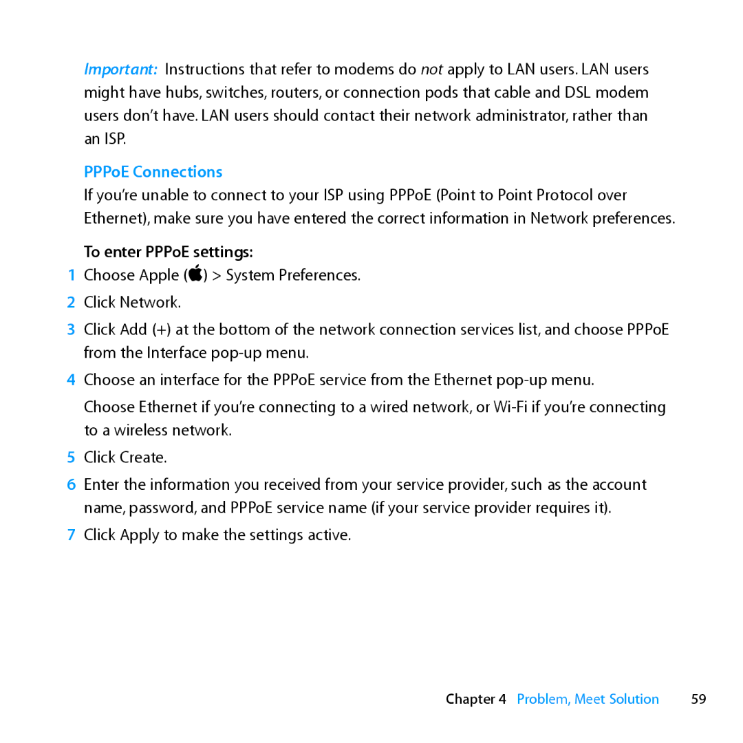 Apple MC936LL/A manual PPPoE Connections, To enter PPPoE settings 