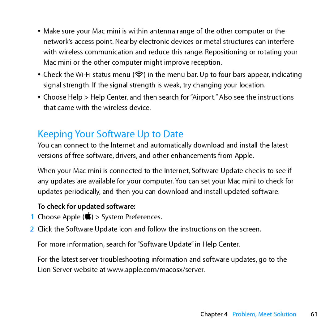 Apple MC936LL/A manual Keeping Your Software Up to Date, To check for updated software 