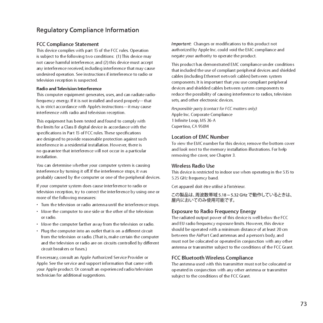 Apple MC936LL/A manual Regulatory Compliance Information 