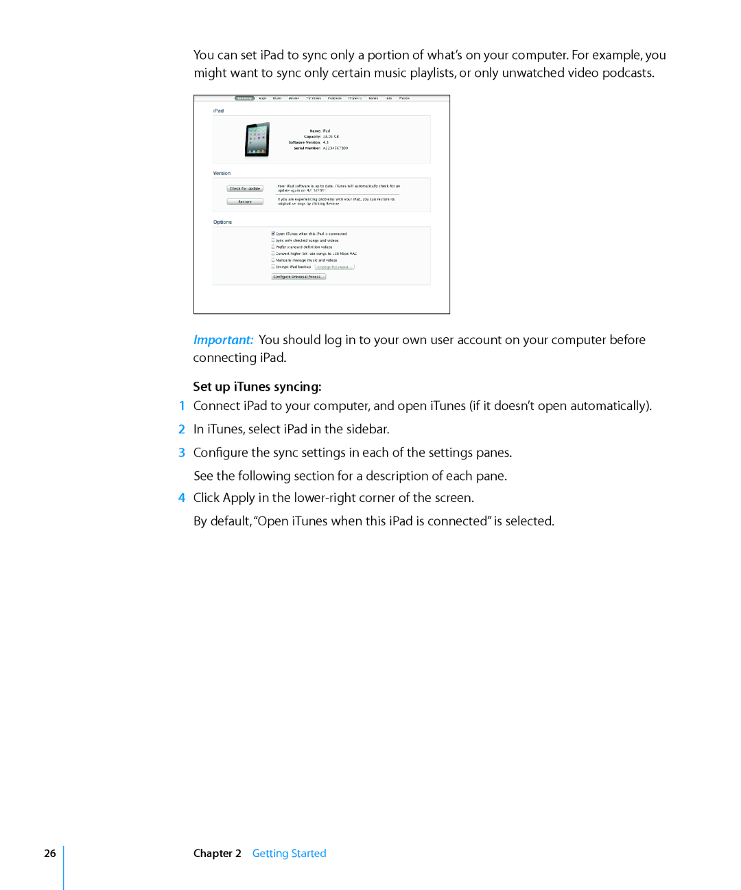 Apple MC982LL/A, MC992LL/A, MC983LL/A, MC987LL/A, MC963LL/A, MC774LL/A, MC959LLA, MC823LL/A, MC985LL/A manual Set up iTunes syncing 