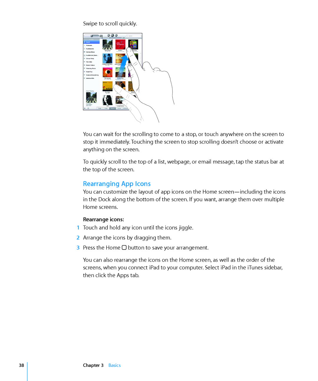 Apple MC496LL/A, MC992LL/A, MC983LL/A, MC987LL/A, MC963LL/A, MC774LL/A, MC959LLA manual Rearranging App Icons, Rearrange icons 