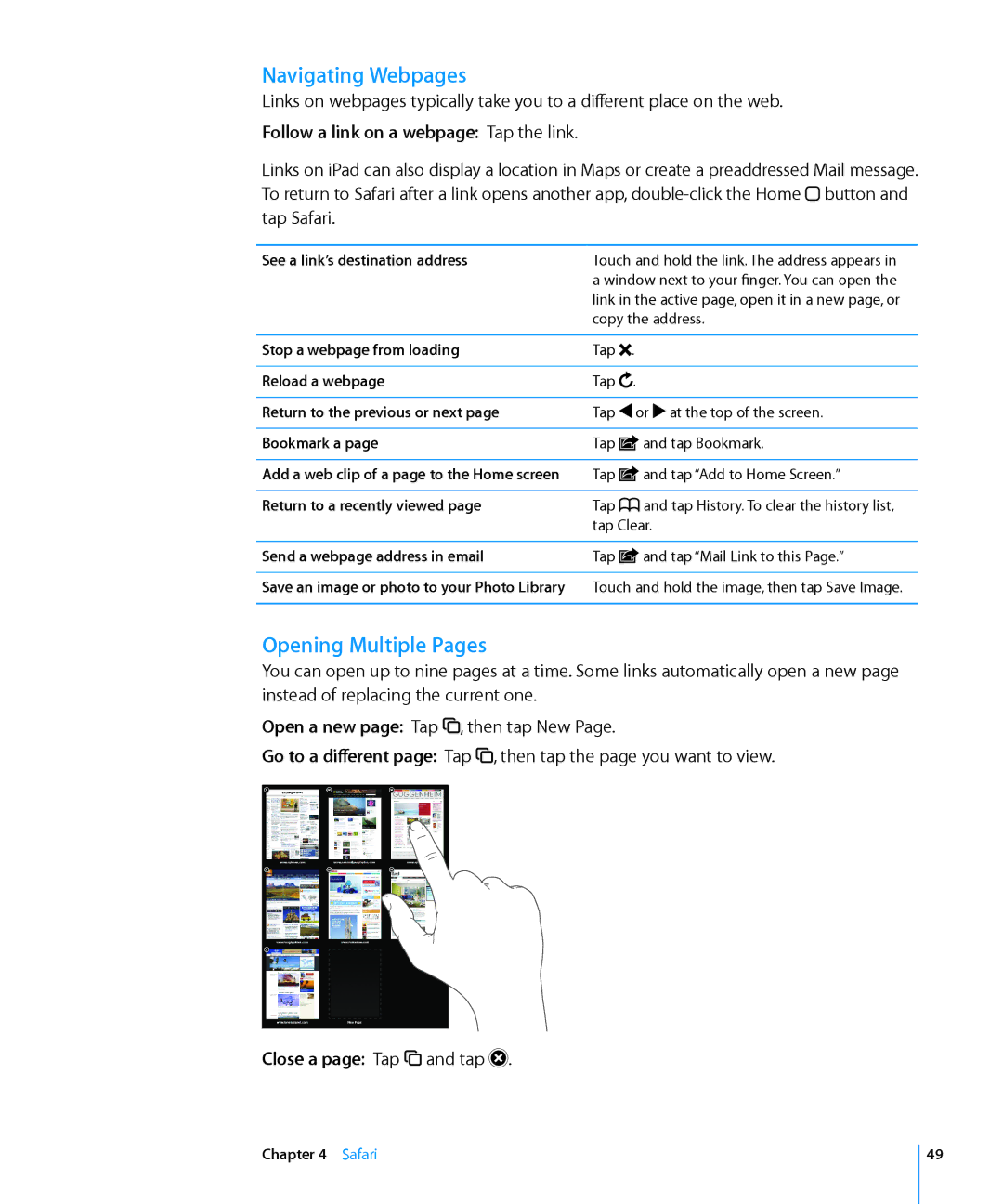 Apple MC957LL/A, MC992LL/A, MC983LL/A Navigating Webpages, Opening Multiple Pages, Follow a link on a webpage Tap the link 