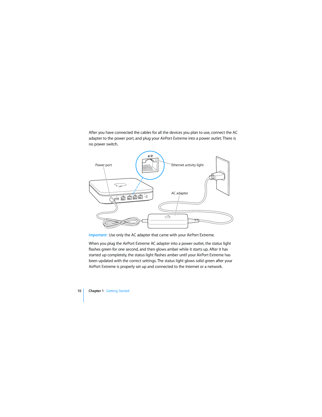 Apple MD031 setup guide Ethernet activity light 