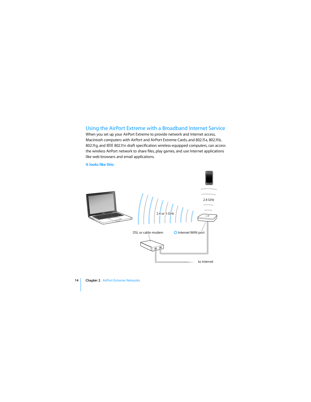 Apple MD031 setup guide Using the AirPort Extreme with a Broadband Internet Service 