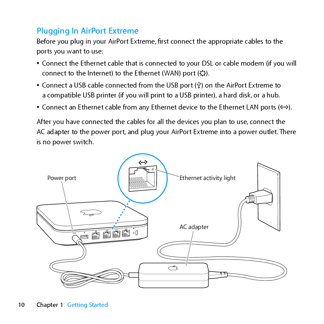 Apple MD031LL/A setup guide Plugging In AirPort Extreme 