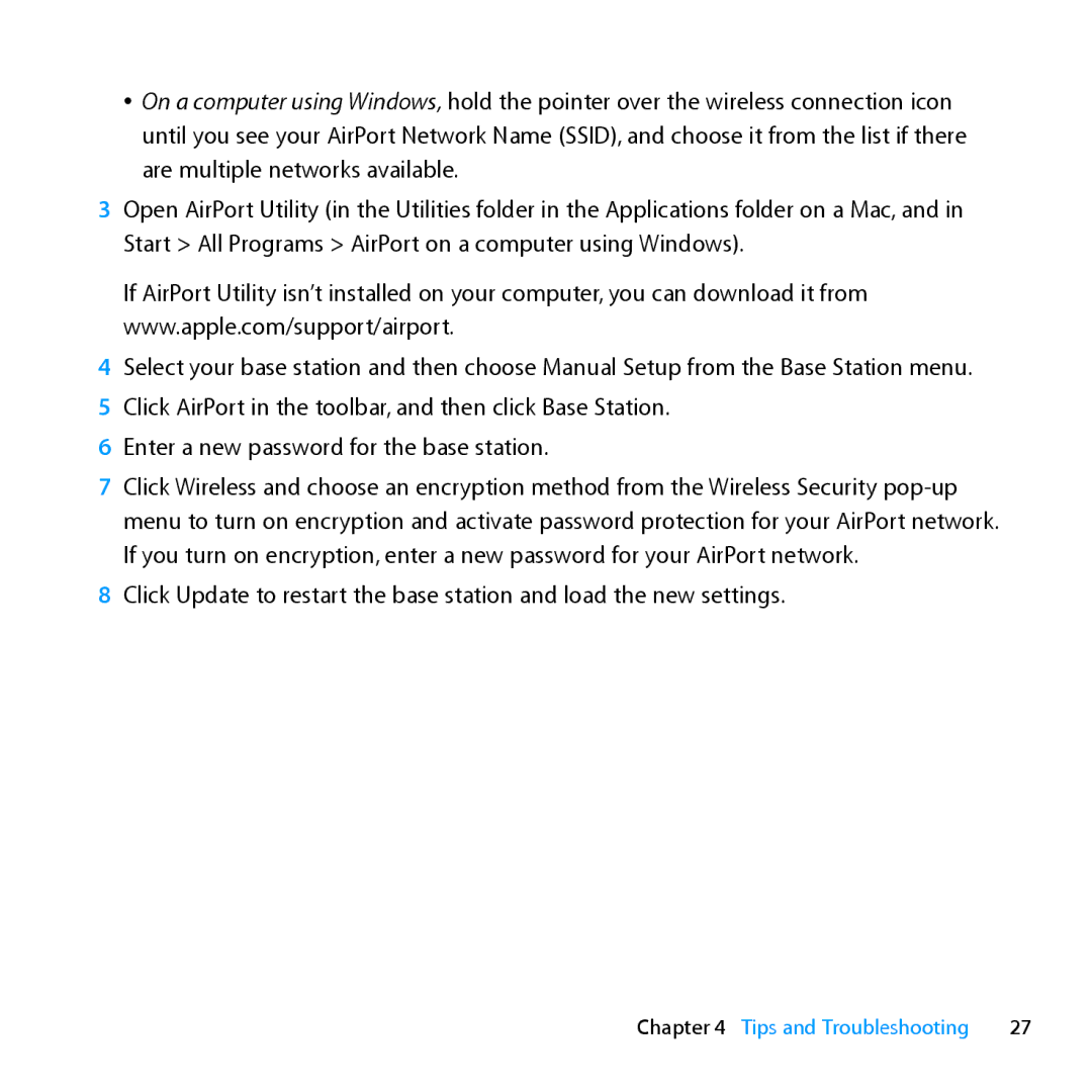 Apple MD031LL/A setup guide Tips and Troubleshooting 