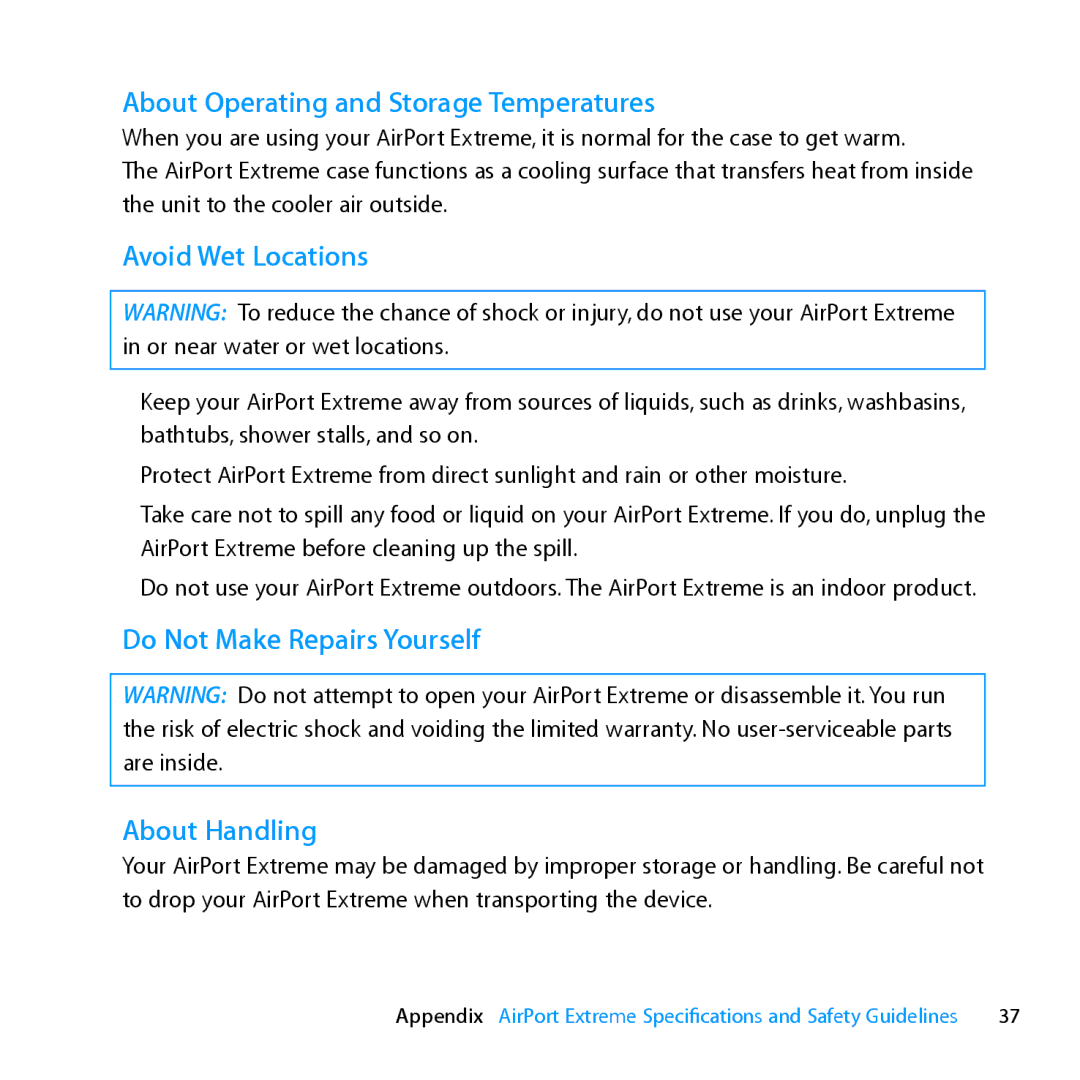 Apple MD031LL/A setup guide About Operating and Storage Temperatures 