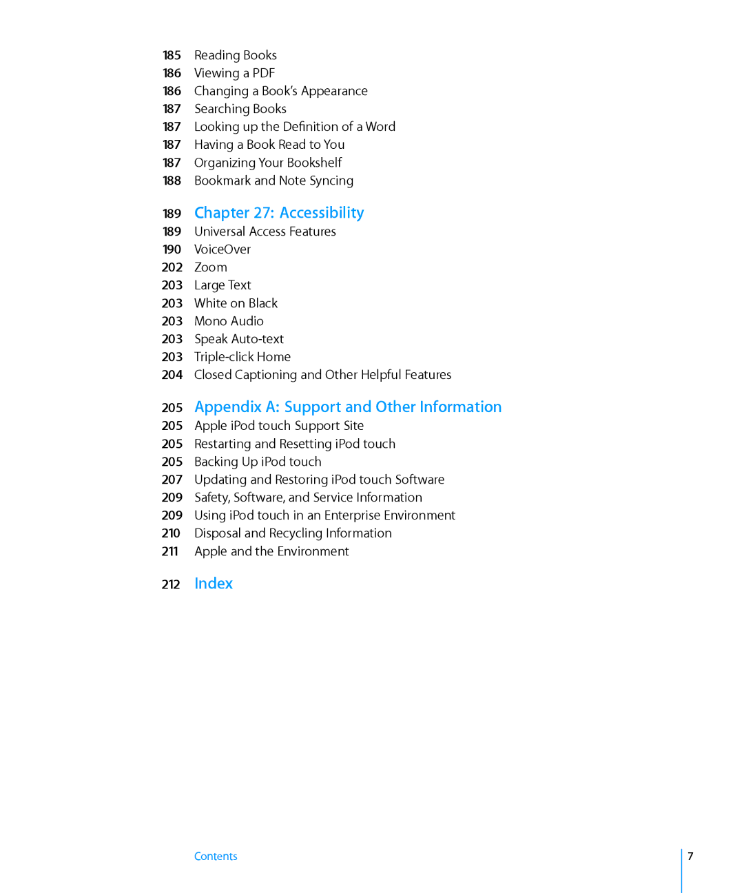 Apple ME178LL/A, MD058LL/A, MC544LL/A manual Accessibility, Appendix a Support and Other Information, Index 