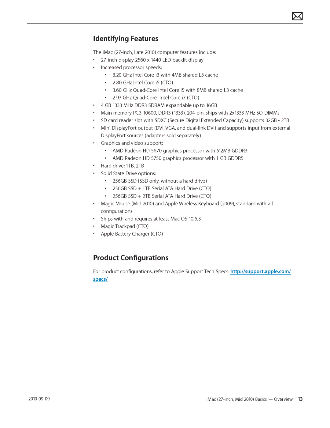 Apple MD094LL/A manual Identifying Features, Product Configurations 