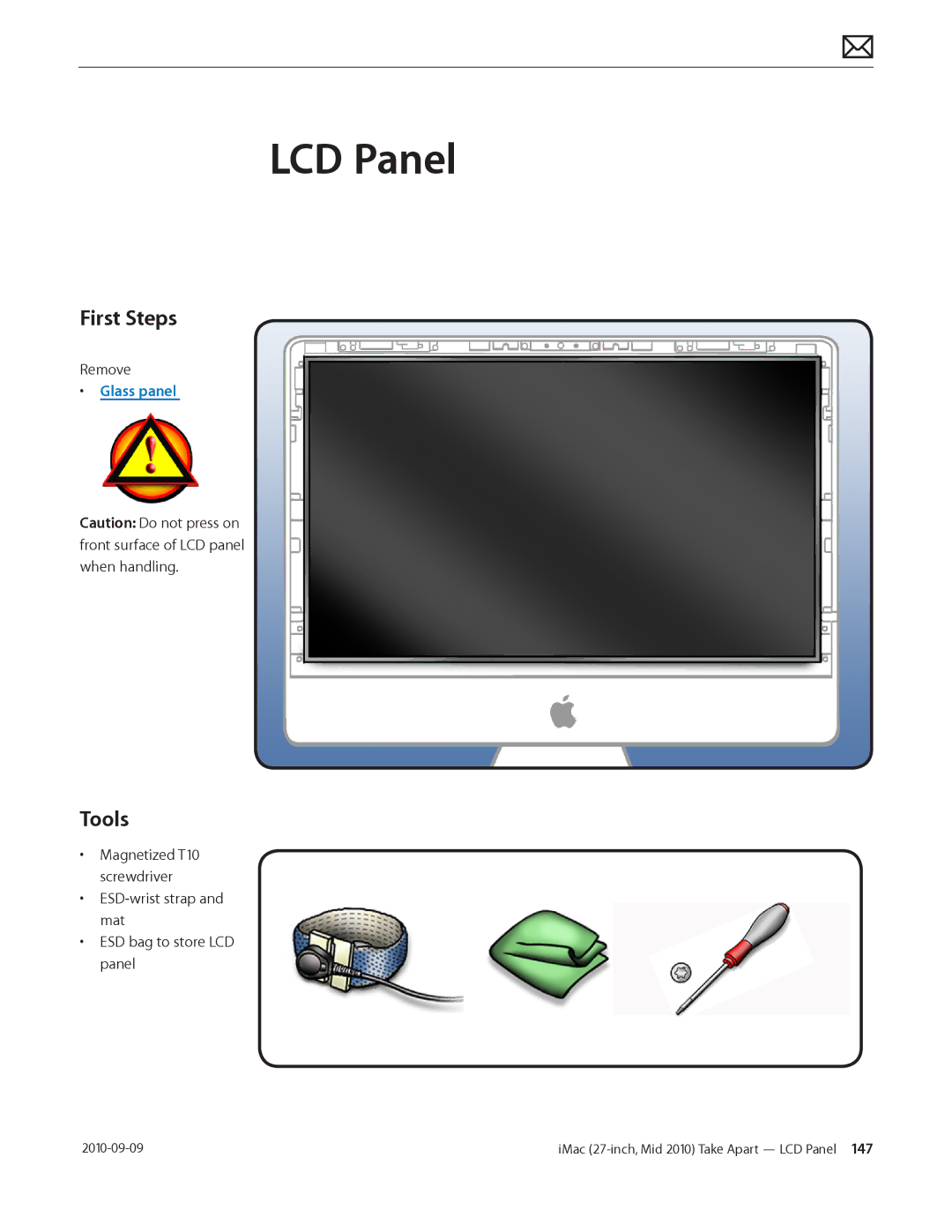 Apple MD094LL/A manual LCD Panel, First Steps 