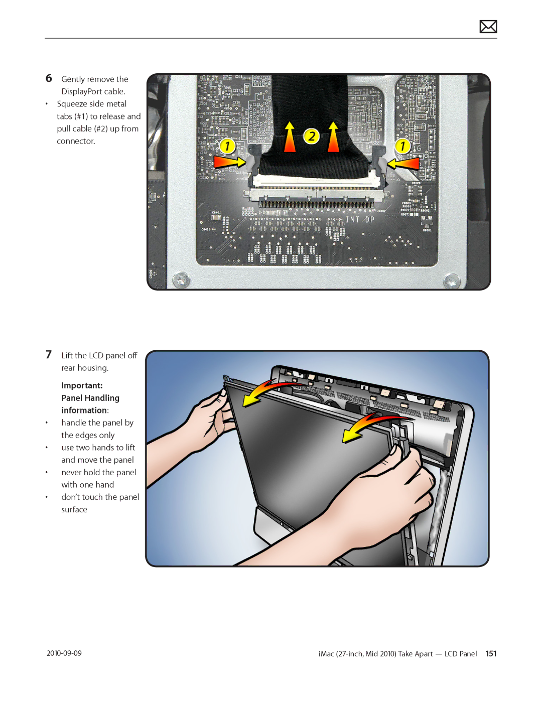 Apple MD094LL/A manual Important Panel Handling information 